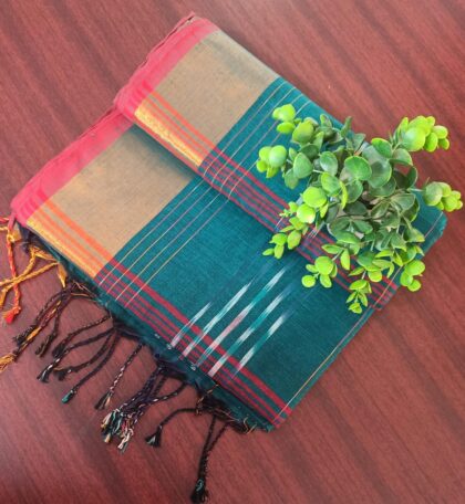 Kadhi Cotton Checked Sarees Bottle Green