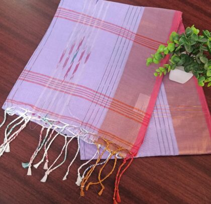 Kadhi Cotton Checked Sarees Lavender