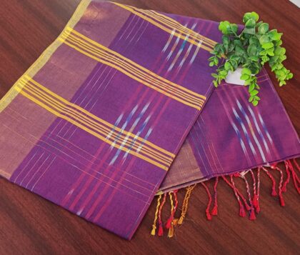 khadi Cotton Checked Sarees Purple