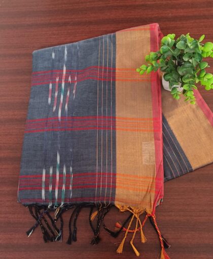 Khadi Cotton Checked Sarees Grey