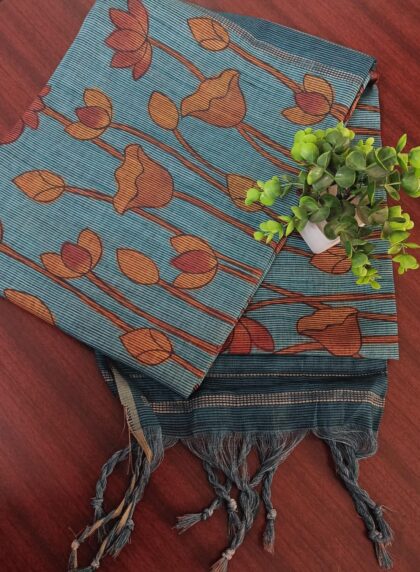 Linen Fabric Sarees Teal Blue