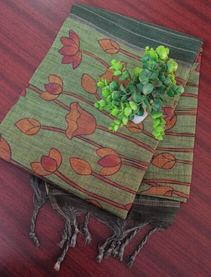 Linen Fabric Sarees Green