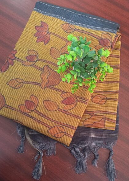 Linen Fabric Sarees Yellow