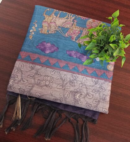 Chanderi Cotton Sarees Purple With Blue