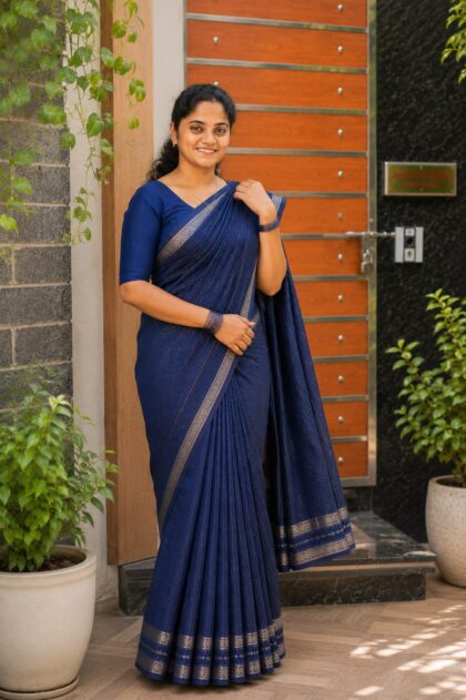 Moonga Silk Sarees Navy Blue