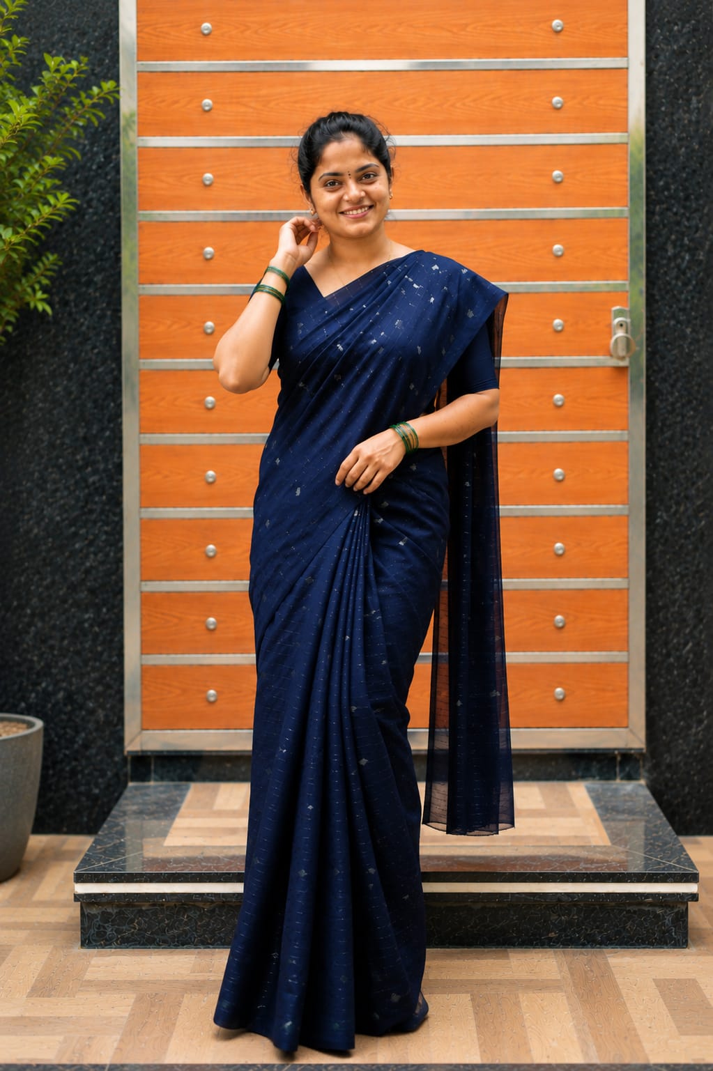 Tussar Silk Sarees Navy Blue - Image 2