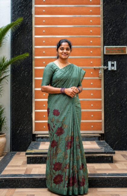 Linen Fabric Sarees Green