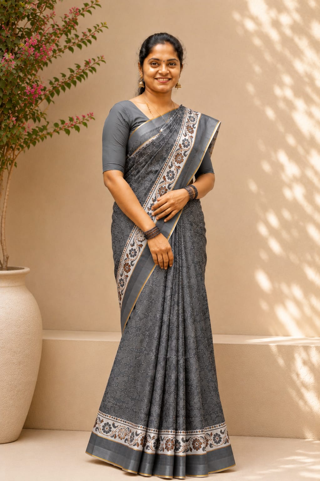 Silk Printed Sarees Grey - Image 2