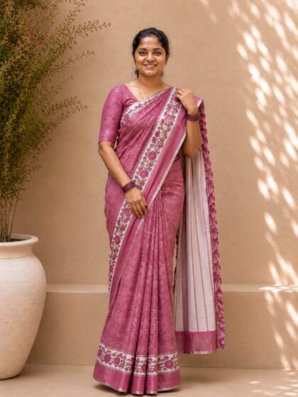 Silk Printed Saree Pink