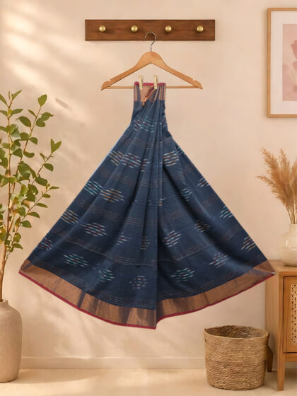 Khadi Cotton Checked Sarees Grey