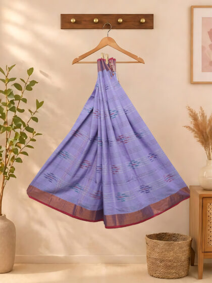 Kadhi Cotton Checked Sarees Lavender