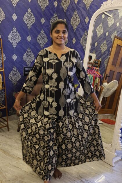 Cotton Palazzo Set Black Potanical