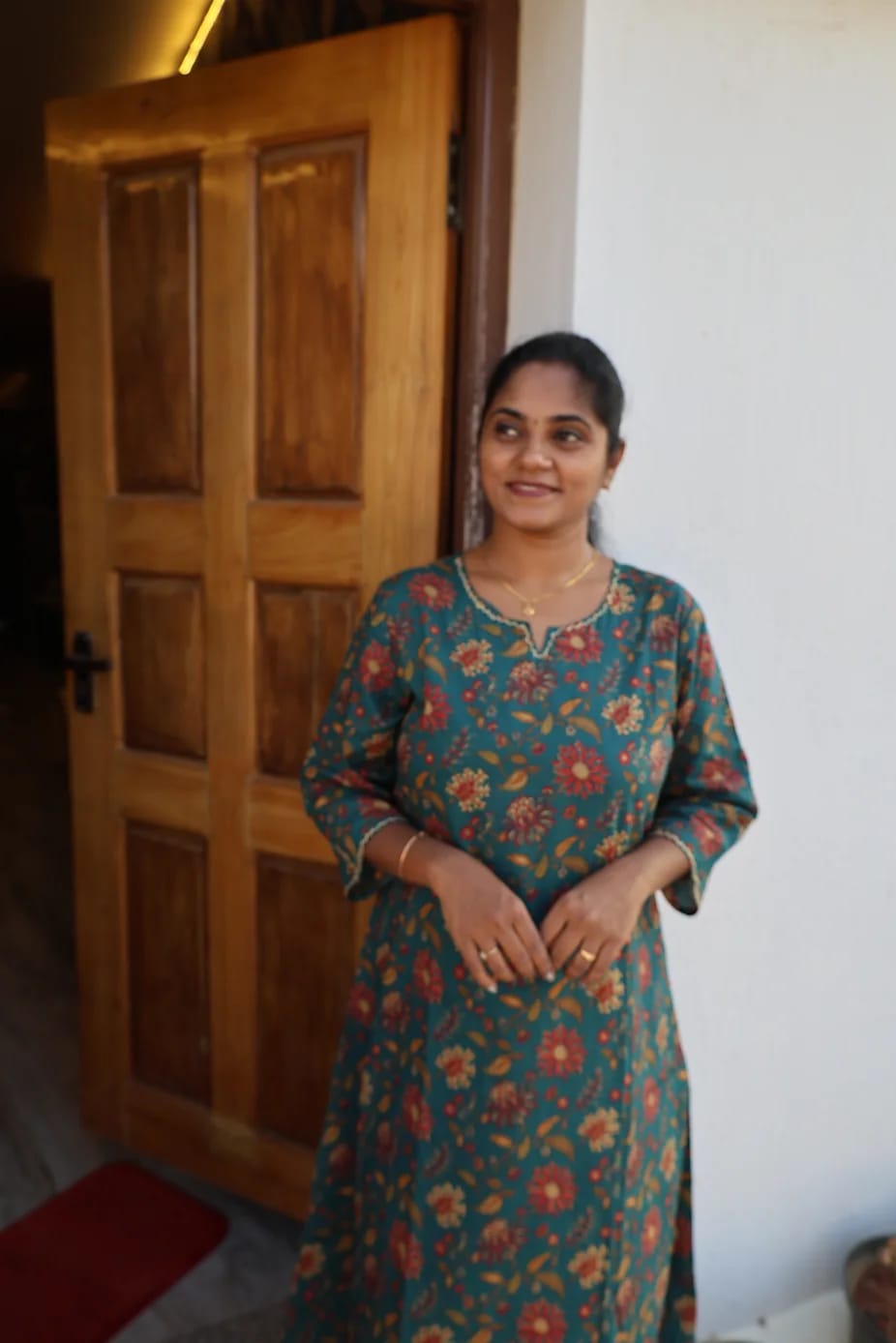 A Line Cotton Kurti Teal Green - Image 3