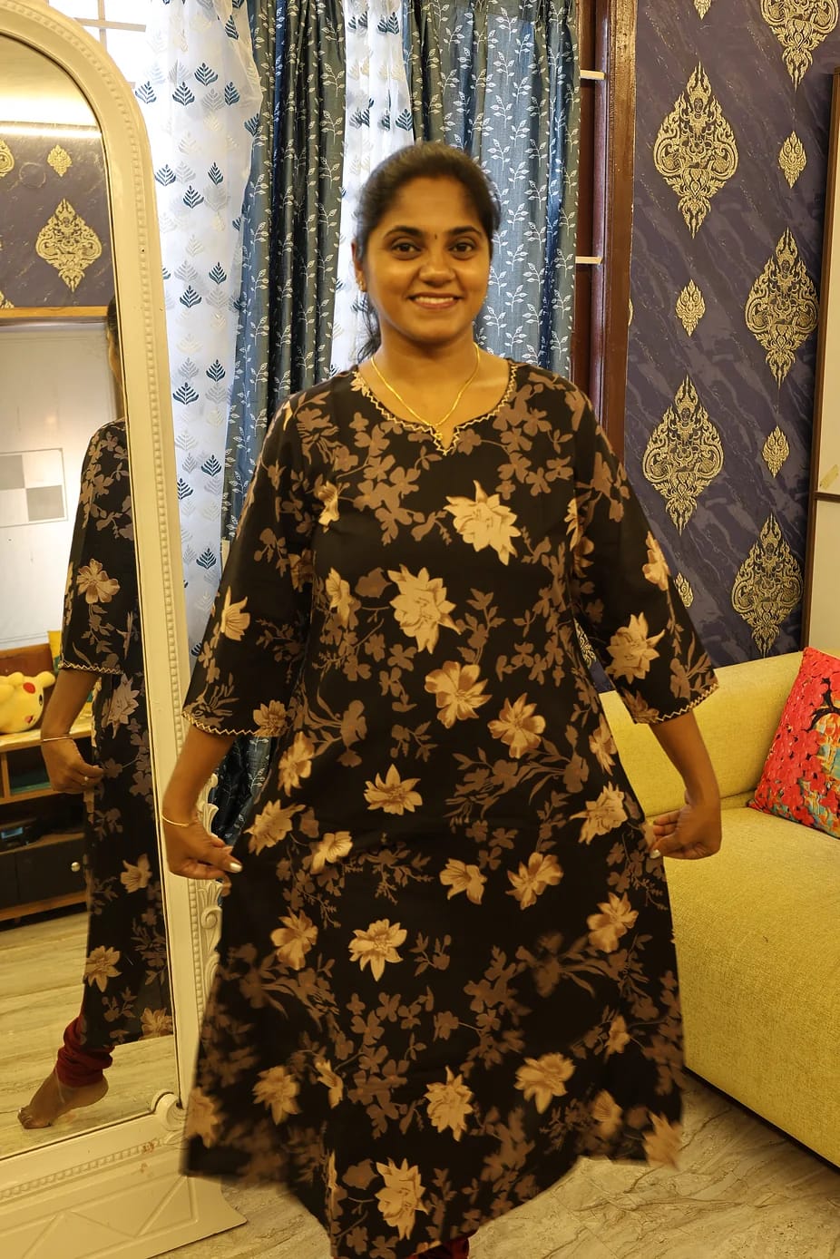 A Line Cotton Kurti Black - Image 2