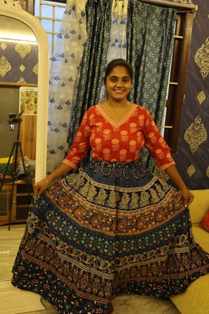 Pure Cotton Skirts Teal Blue