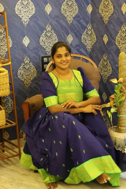 Kalyani Cotton Traditional Anarkali Top Green With Royal Blue