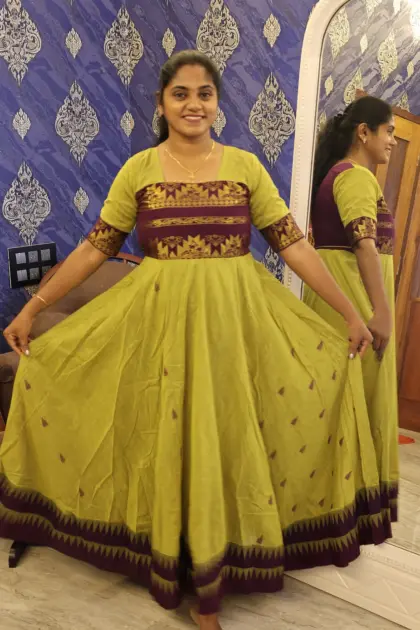 Kalyani Cotton Traditional Anarkali Top Parrot Green With Purple