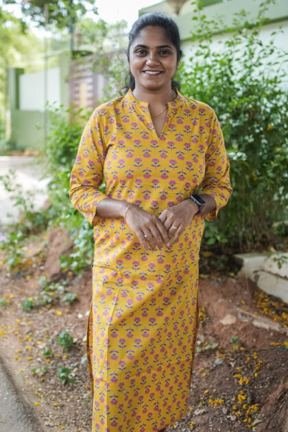 A Line Summer Cotton Kurti Yellow