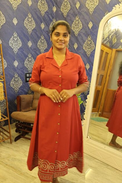 Cotton Notched Collar Dress Red