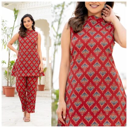 Cotton Co ord Set Red