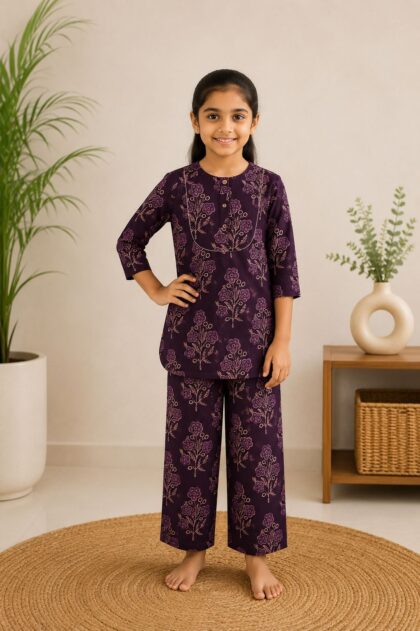 Kids Cotton Co-ord Set Purple