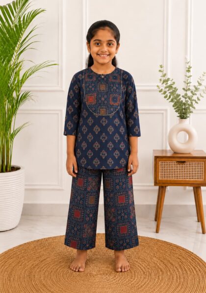 Kids Cotton Co-ord Set Navy Blue