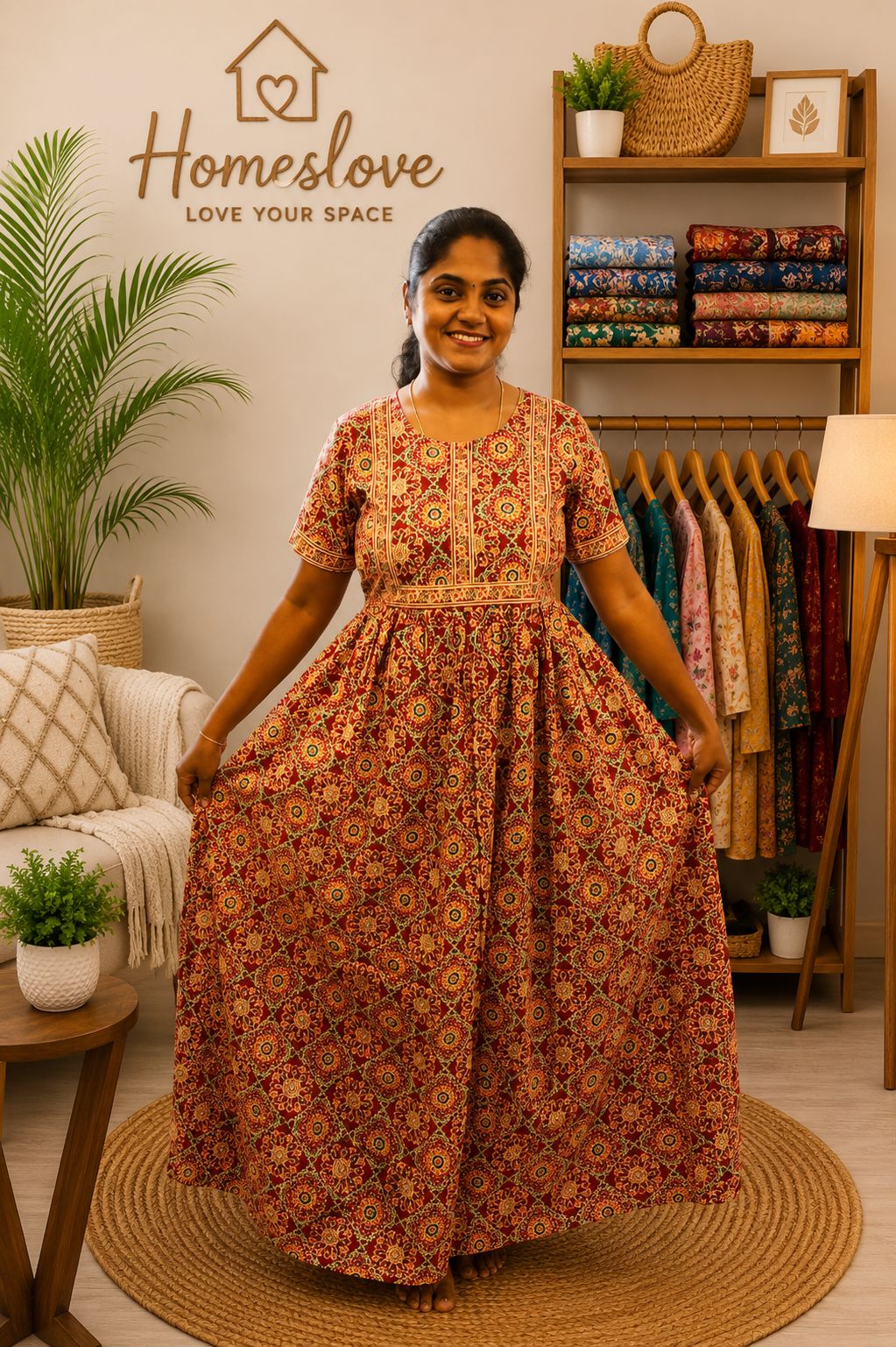 Cotton Printed Red Rangoli Design