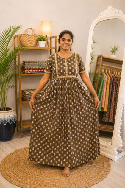Cotton Printed Nighty Brown Floral