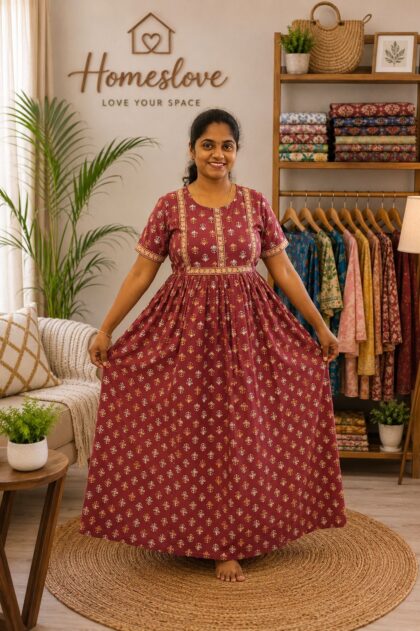 Cotton Printed Nighty Onion Pink Floral