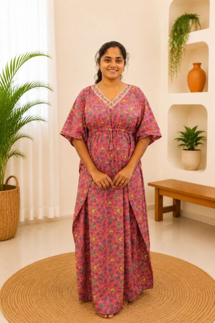 Cotton Kaftan Nightgown Onion Pink Feather