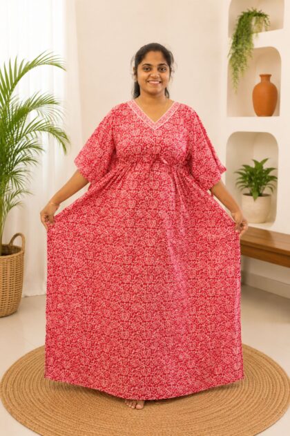 Cotton Kaftan Nightgown Pink Floral