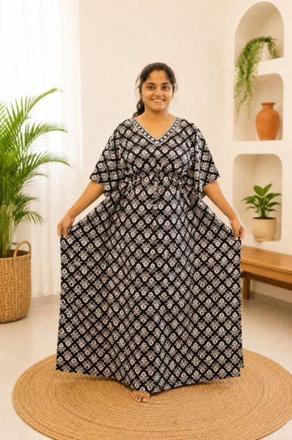 Cotton Kaftan Nightgown Black IKat