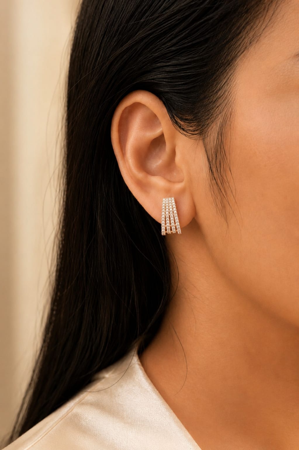 Four Line Half Hook Stud Earrings - Image 3