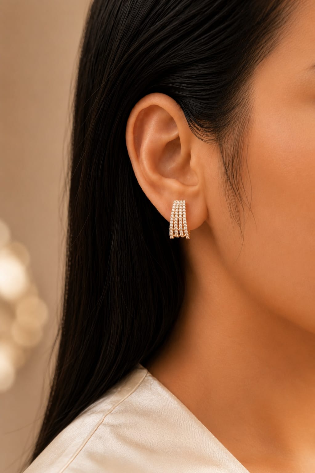 Four Line Half Hook Stud Earrings