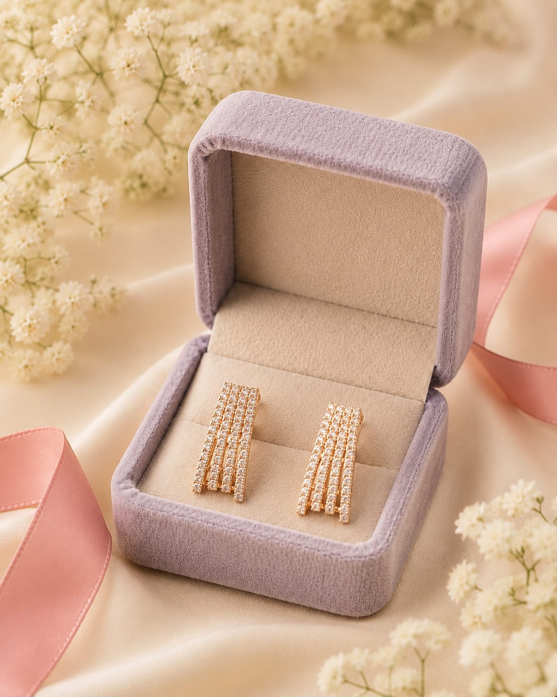 Four Line Half Hook Stud Earrings - Image 2