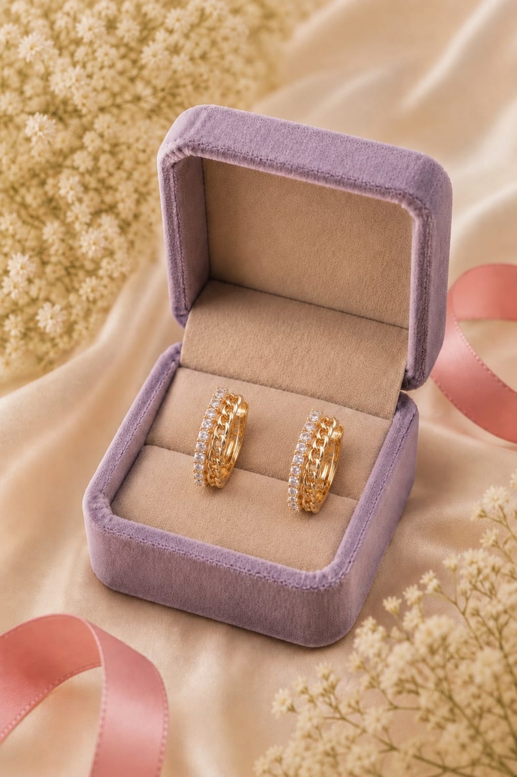 Gold Plated Stud Hoop Earrings - Image 2