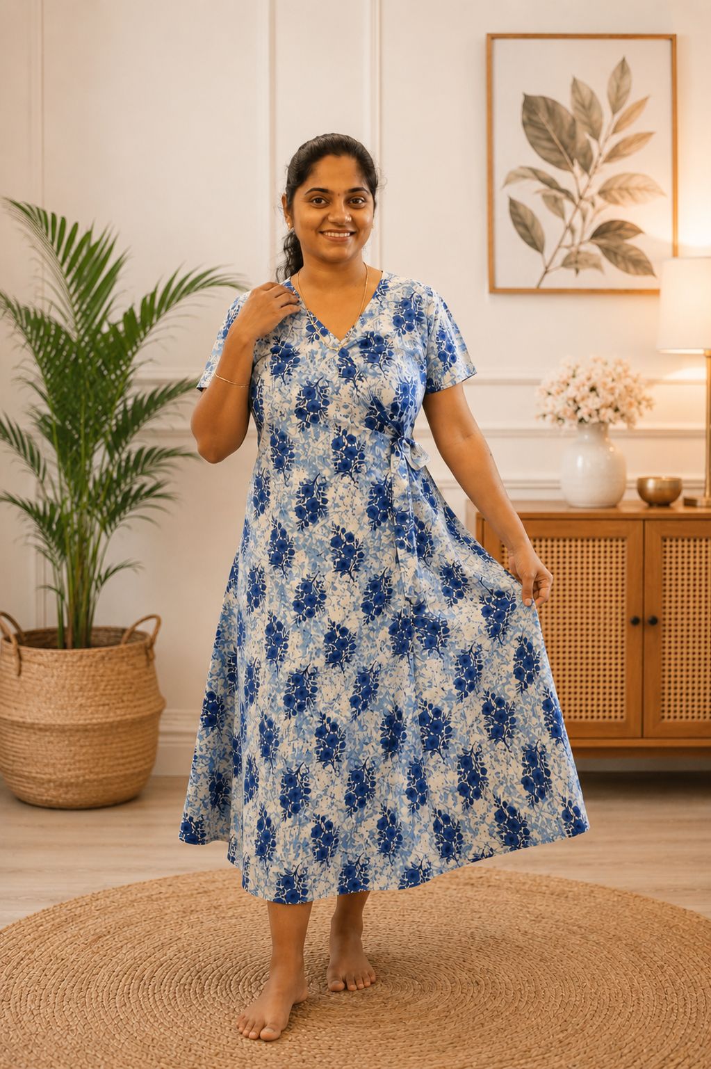 Wrap Pattern Nightdress Denim Blue - Image 2