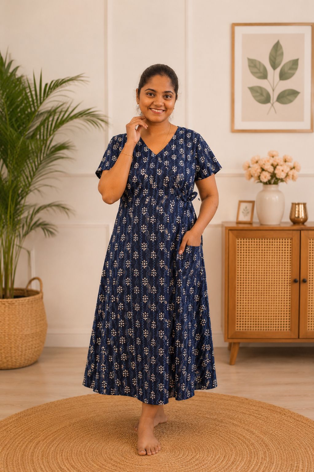 Wrap Pattern Nightdress Navy Blue - Image 2