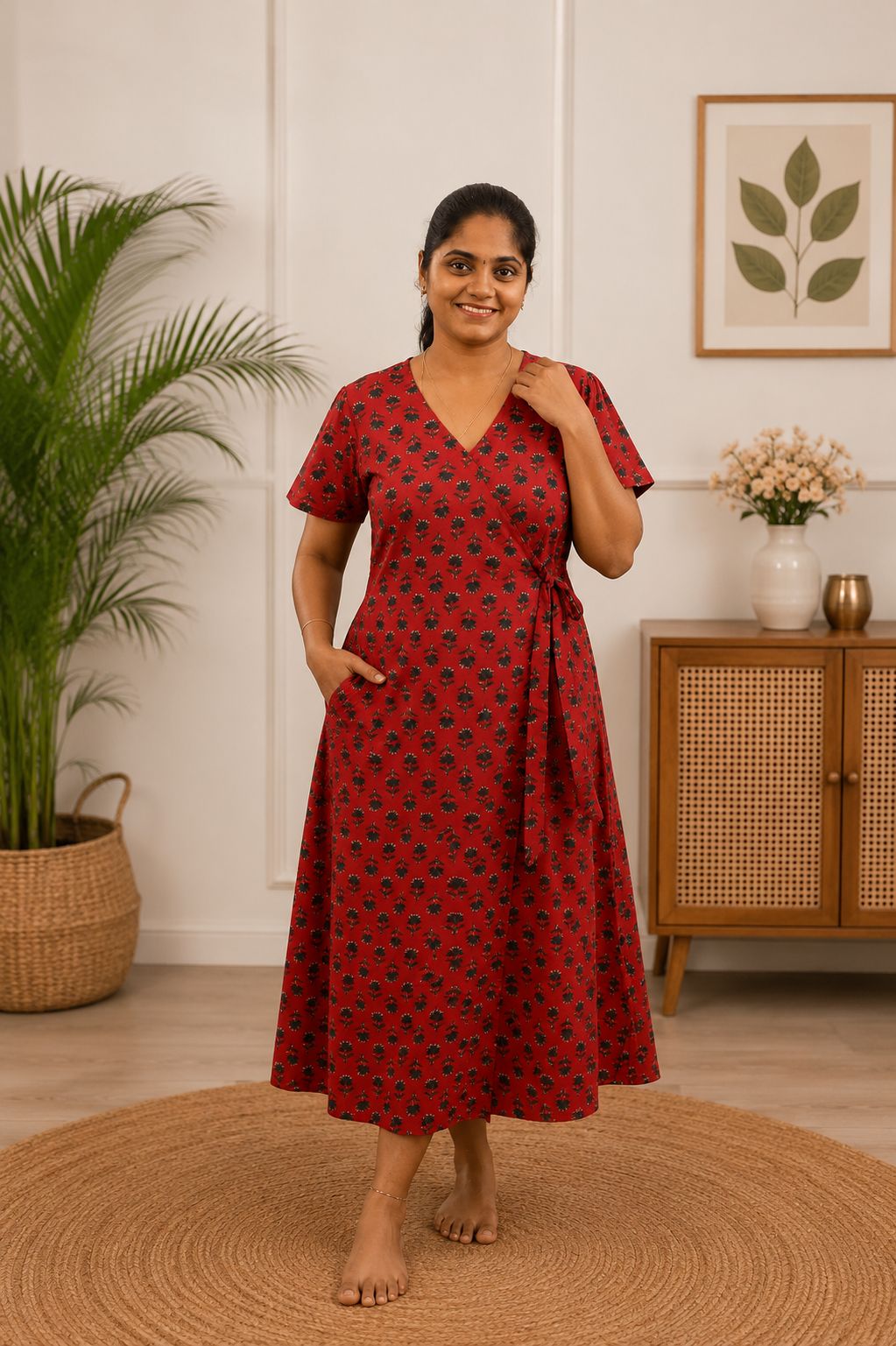 Wrap Pattern Nightdress Red