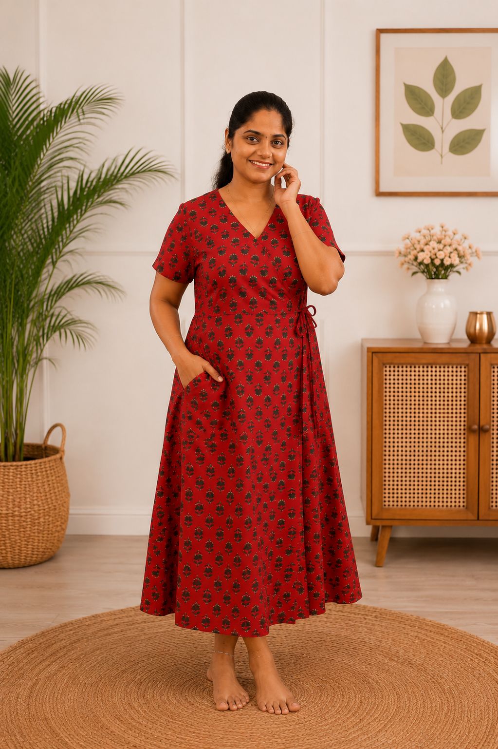 Wrap Pattern Nightdress Red - Image 2