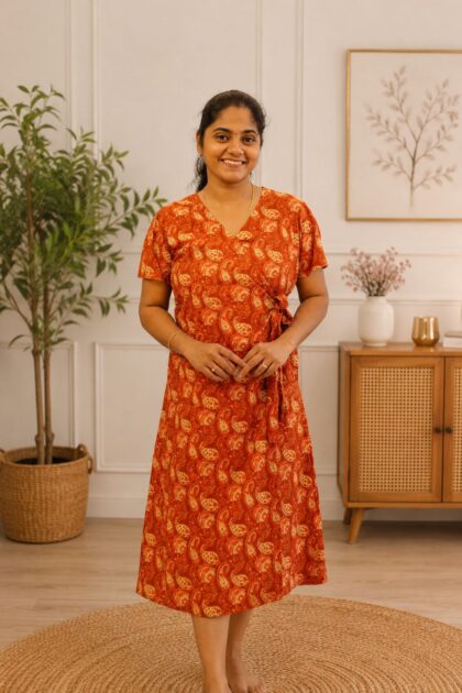 Wrap Pattern Nightdress Brick Red