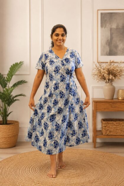 Wrap Pattern Nightdress Denim Blue