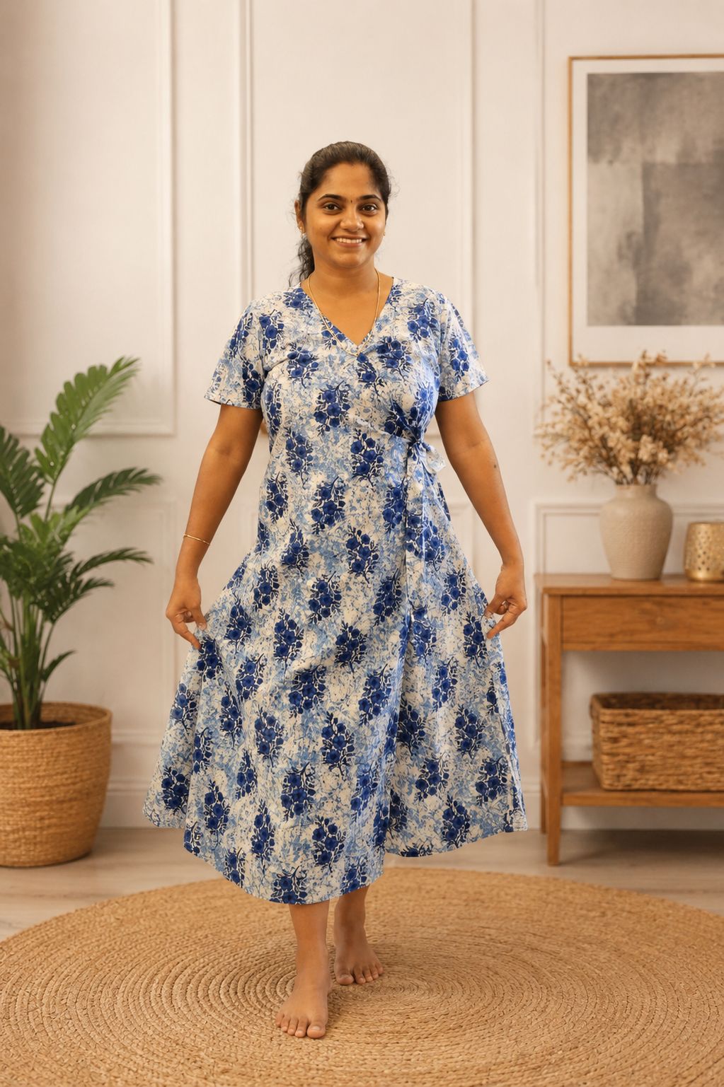 Wrap Pattern Nightdress Denim Blue