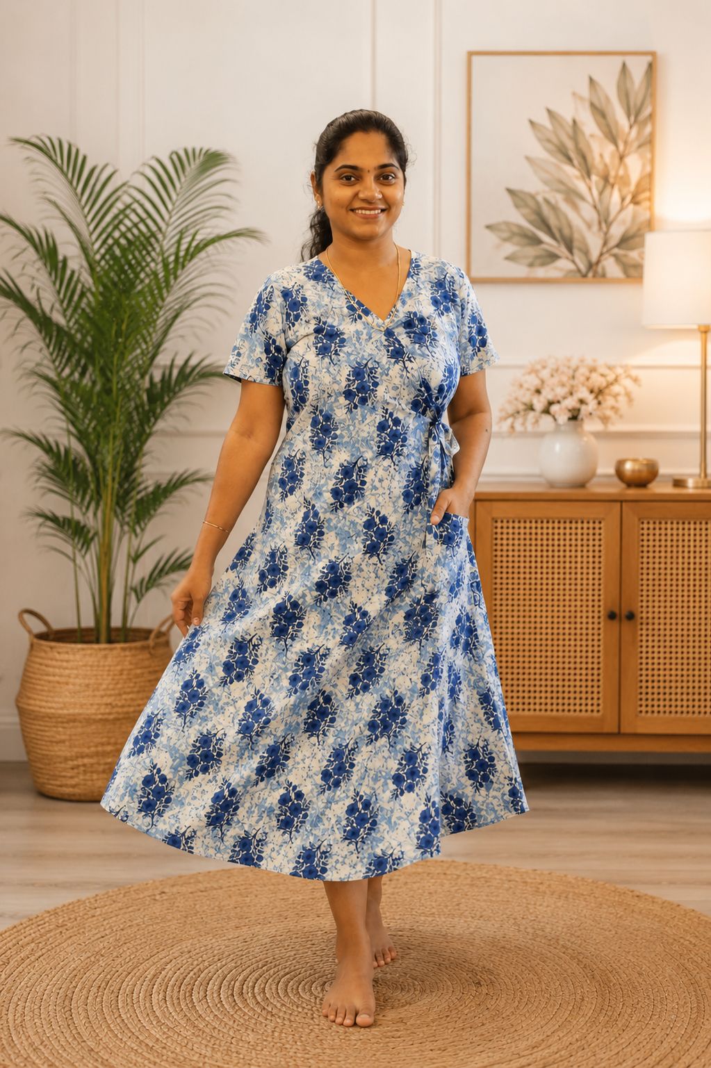 Wrap Pattern Nightdress Denim Blue - Image 3