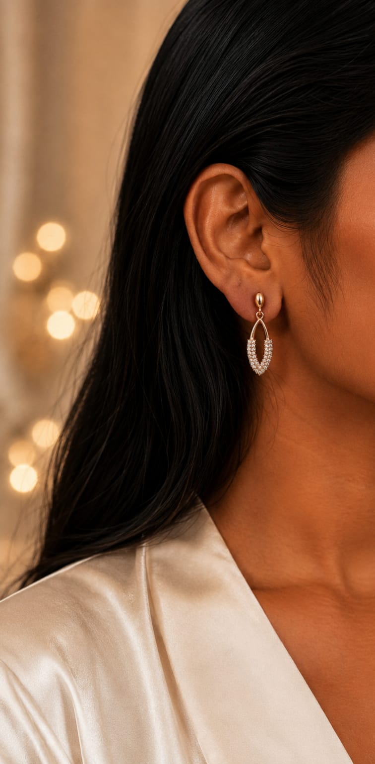 Pave Oval Stud Earrings - Image 3