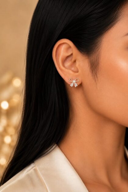 Pearl Bow Stud Earrings