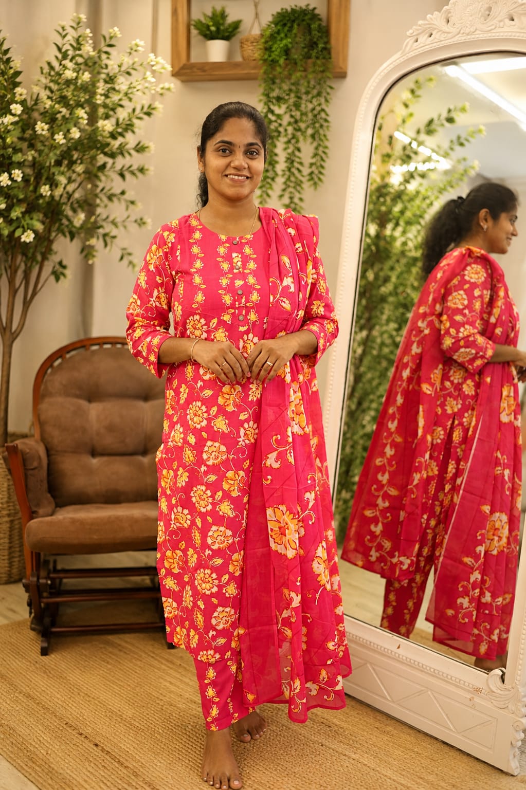 Pure Cotton Salwar Set Rani Pink - Image 3