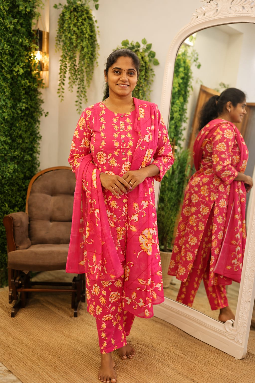 Pure Cotton Salwar Set Rani Pink - Image 2