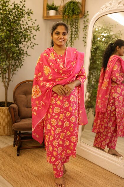 Pure Cotton Salwar Set Rani Pink