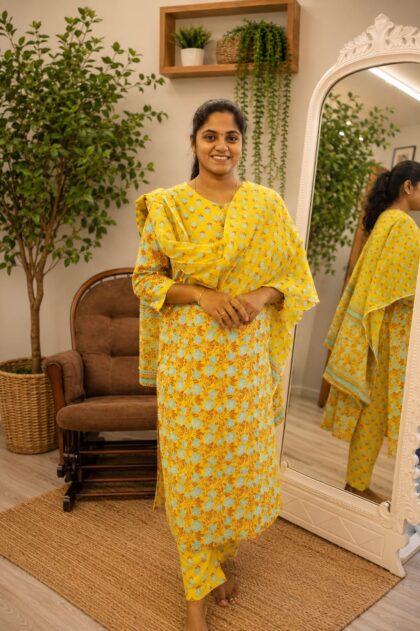 Pure Cotton Salwar Set Yellow